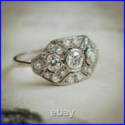 2 Ct Round Cut Moissanite Art Deco Vintage Engagement Ring 14K White Gold Plated