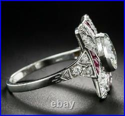 2 Ct White Lab Created Diamond Art Deco Style Wedding 14K White Gold Filled Ring