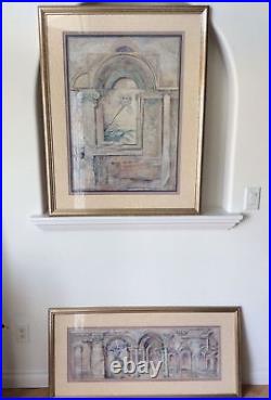 2 IGAR KWAN Vintage Watercolor Wall Art IRIS INTERIOR COLUMS Colonnade RETRO ART