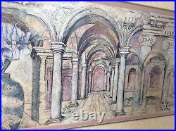 2 IGAR KWAN Vintage Watercolor Wall Art IRIS INTERIOR COLUMS Colonnade RETRO ART