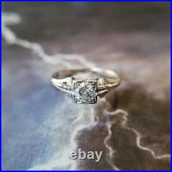 2000s Art Deco Moissanite Engagement Ring Vintage Wedding Ring Solid 925 Silver