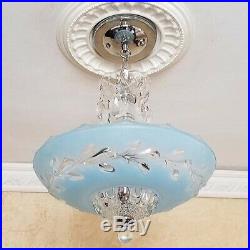 222z Vintage arT DEco Ceiling Glass Light Lamp Fixture Chandelier blue 3 light