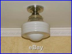 264 Vintage Antique arT Deco Ceiling Light Lamp Chrome Fixture Glass Hall Bath