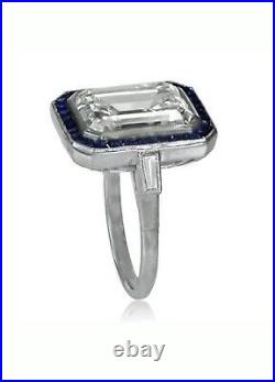 2CT Emerald & Baguette Cut CZ Stone Art Deco Vintage Halo Ring 14K White Gold