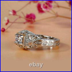 2CT Round Cut Diamond Vintage Art Deco Milgrain Engagement Ring 14K WithGold Over