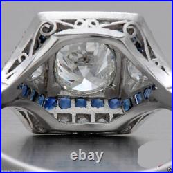 2CT Round Moissanite Art Deco Vintage Sapphire Engagement Ring 14K White Gold FN