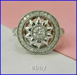 2CT Round Simulated Diamond Vintage Art Deco Wedding Ring 925 Silver Gold Plated