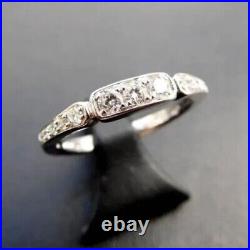 2Ct Art Deco Moissanite Vintage Wedding Band Ring Women's 14k White Gold Plated