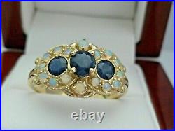 2Ct Created Sapphire & Opal Vintage Art Deco Engagement Ring 14K Yellow Gold Fn