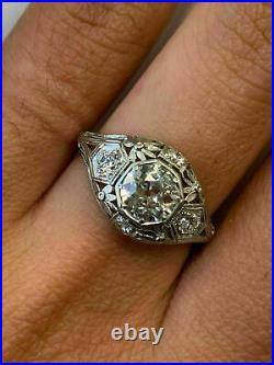 2Ct Diamond Antique Vintage Art Deco Wedding Filigree Ring 14K White Gold Plated