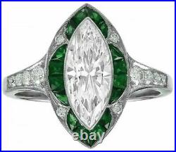 2Ct Marquise Diamond Vintage Art Deco Antique Engagement Anniversary Silver Ring