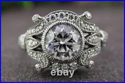 2Ct Round Certified Moissanite Vintage Art Deco Wedding Ring 925 Sterling Silver