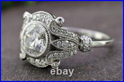 2Ct Round Certified Moissanite Vintage Art Deco Wedding Ring 925 Sterling Silver