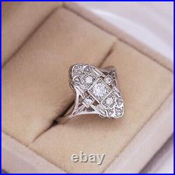 2Ct Round Cut Real Moissanite Art Deco Vintage Ring 14K White Gold Silver Plated