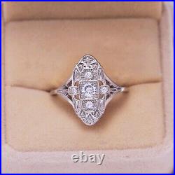 2Ct Round Cut Real Moissanite Art Deco Vintage Ring 14K White Gold Silver Plated