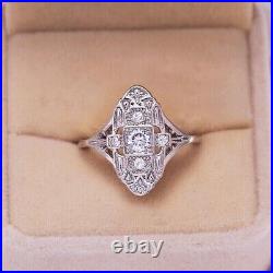 2Ct Round Cut VVS1 Moissanite Art Deco Vintage Ring 14K White Gold Plated Silver