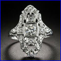 2Ct Round Cut VVS1 Moissanite Art Deco Vintage Ring 14K White Gold Plated Silver