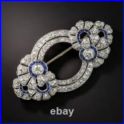 2Ct Round CutLab Created Sapphire Art Deco Vintage Brooch 14K White Gold Plated