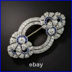 2Ct Round CutLab Created Sapphire Art Deco Vintage Brooch 14K White Gold Plated