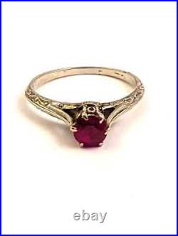 2Ct Round Simulated Red Ruby Art Deco Wedding Vintage Ring Gold Plated Silver