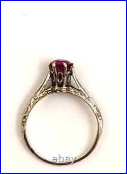 2Ct Round Simulated Red Ruby Art Deco Wedding Vintage Ring Gold Plated Silver
