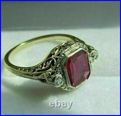 2Ct Simulated Red Ruby Art Deco Vintage Engagement Ring 14k Yellow Gold Plated