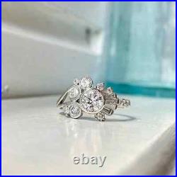 2ct Art Deco Vintage Style Round Moissanite Engagement Ring 925 Sterling Silver