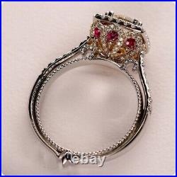 3.00 Ct Round Cut Lab-Created Ruby Vintage Art Deco Ring 14K White Gold Plated