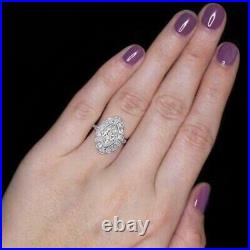 3.00 Ct Simulated Diamond Art Deco Vintage Engagement Ring 14K White Gold Finish
