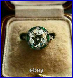 3.1 Ct Diamond Vintage Art Deco Engagement Wedding Halo Ring 14K White Gold Over