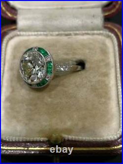 3.1 Ct Diamond Vintage Art Deco Engagement Wedding Halo Ring 14K White Gold Over