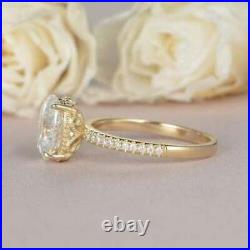 3.25ct Hidden Halo Oval Moissanite Art Deco Vintage Wedding Ring 14k Yellow Gold