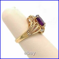 3.2CT Oval Cut Lab Created Amethyst Vintage Art Deco Ring 14K Yellow Gold Plated