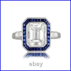 3.38 Ct Emerald Cut Lab-Created Diamond Single Halo Style Vintage Art Deco Rings