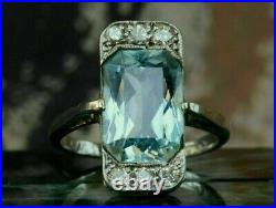 3.50Ct Emerald Aquamarine Vintage Art Deco Engagement Ring 14K White Gold Finish
