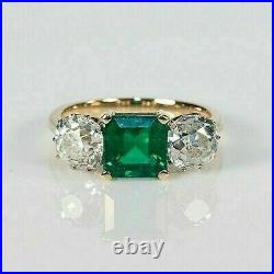 3.50Ct Lab-Grown Green Emerald Art Deco Vintage Wedding Ring 14K Yellow Gold FN