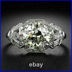 3.5CT Round Cut Moissanite Art Deco Vintage Engagement Ring In 14K White Gold FN