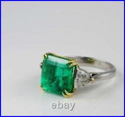 3.75 Ct Vintage Art Deco Green Emerald Antique Engagement 14K White Gold FN Ring