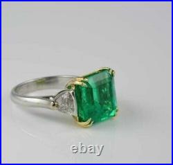 3.75 Ct Vintage Art Deco Green Emerald Antique Engagement 14K White Gold FN Ring