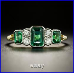 3 Ct Emerald Cut Diamond Cluster Art Deco Vintage Ring 14K Yellow Gold Finish