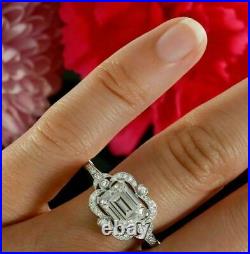 3 Ct Simulated Diamond Art Deco Vintage Engagement Gift Ring 14k White Gold Over