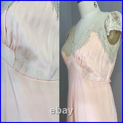 30s Peach Silk Slip Dress 20s Negligee Night Gown Ecru Lace Bias Cut Vtg Boudoir