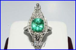 $31,400 3.66ct Antique Art Deco Natural Colombiam Emerald & Diamond Ring Plat