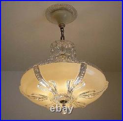358 40's Vintage Antique Ceiling Light Lamp Fixture Glass Chandelier