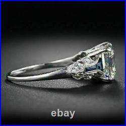 3CT Asscher Simulated Diamond Art Deco Vintage Engagement Ring 14K White Gold FN