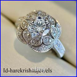 3CT Round Lab Created Diamond Art Deco Vintage Engagement Ring 14K White Gold FN