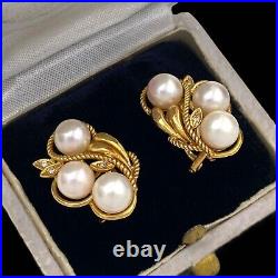 3Ct Antique Vintage Art Deco Retro 14k Yellow Gold Plated Natural Pearl Earrings