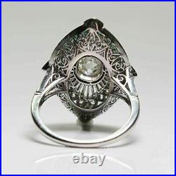 3Ct Art Deco Vintage Lab Created Emerald Engagement Ring 14k White Gold Finish