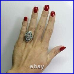 3Ct Art Deco Vintage Lab Created Emerald Engagement Ring 14k White Gold Finish