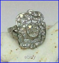 3Ct Art Deco Vintage Round Cut Diamond Antique Engagement 14K White Gold FN Ring